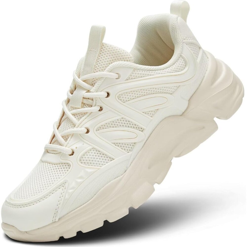 Women's Beige Slip-On Running Shoes Lightweight Mesh Walking Sneakers For Gym